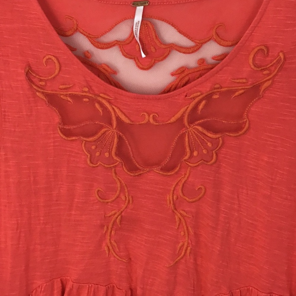 FREE PEOPLE Red Sheer Embroidered Short Sleeve - Picture 2 of 10